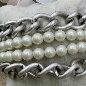 Kenneth Cole Faux Pearl Distressed Silver Tone Link Bracelet